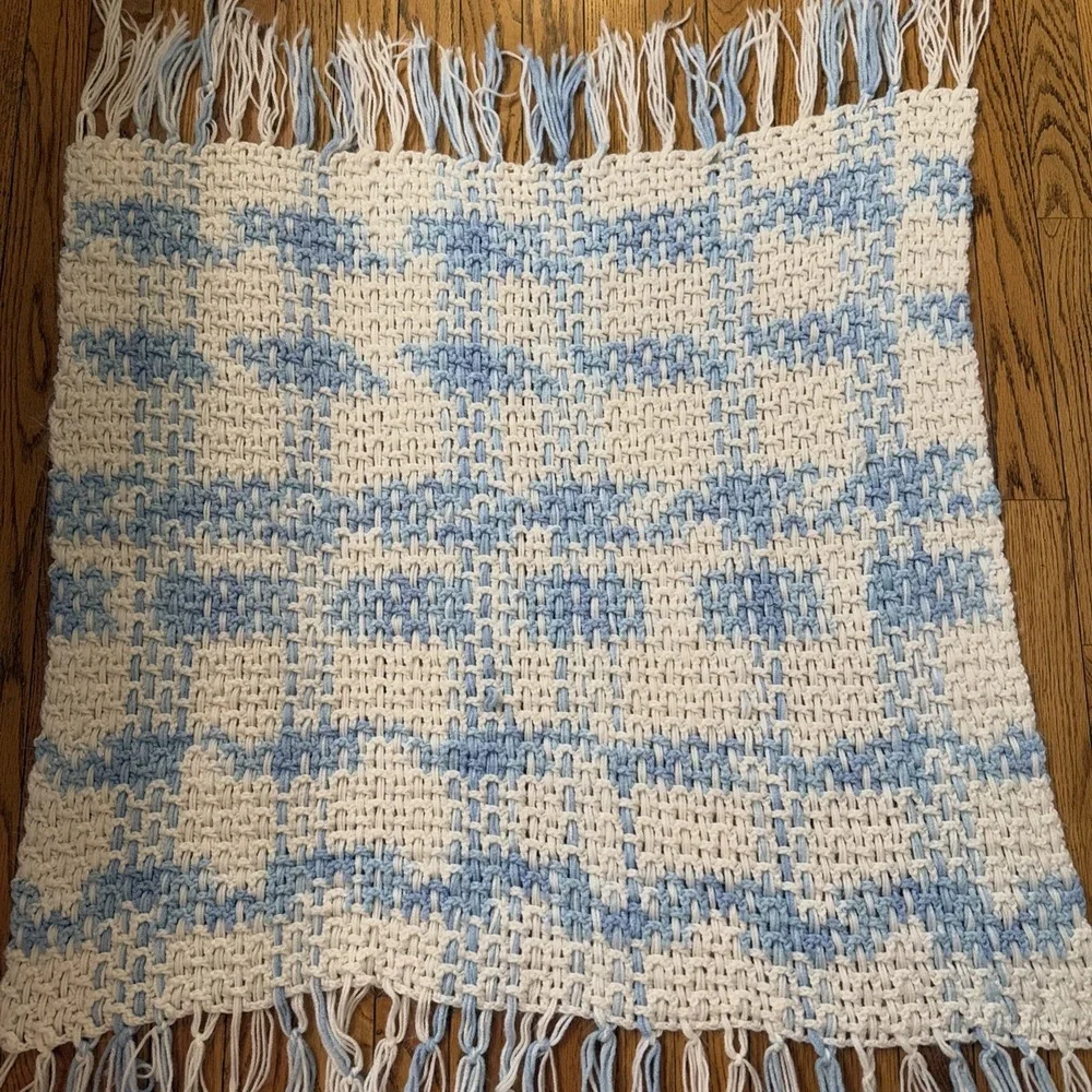 Handmade Baby Blanket Blue‎ And White Girl Boy Gift 33